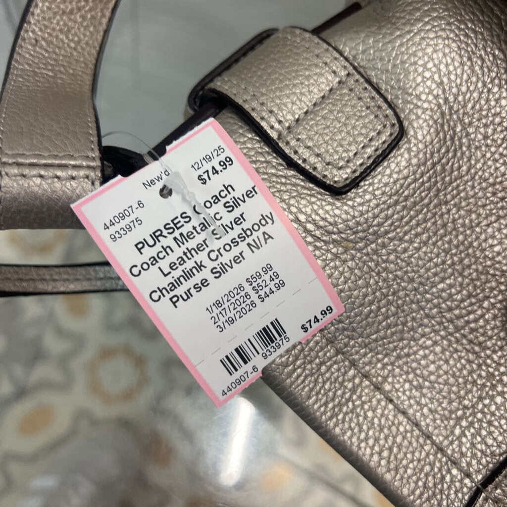 Coach Metallic Silver Leather Silver Chainlink Crossbody Purse