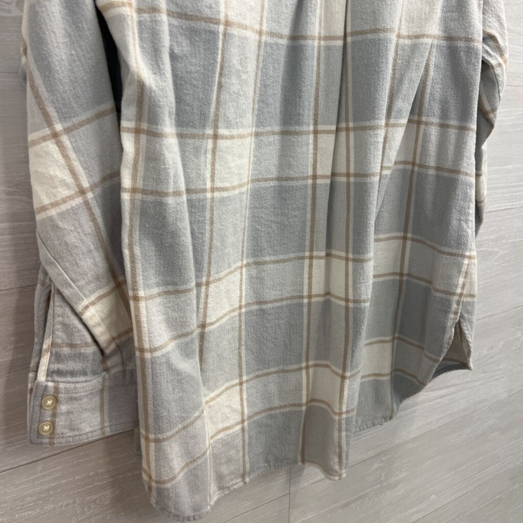 Loft Grey Plaid Long Sleeve Button Down Top Medium