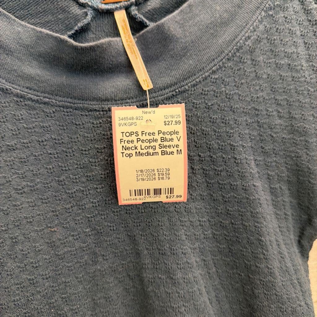Free People Blue V Neck Long Sleeve Top Medium