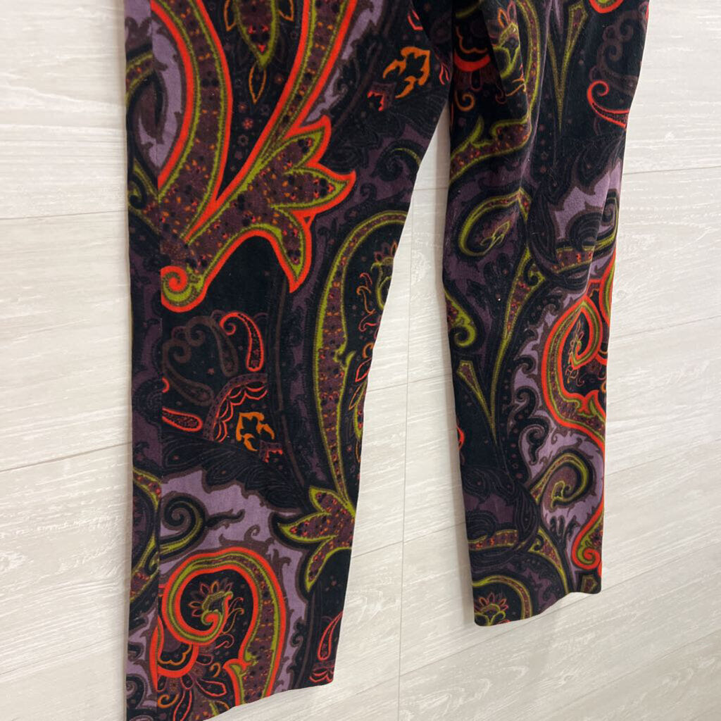 Etcetera Black/ Multi Velvet Paisley Print Pants 6