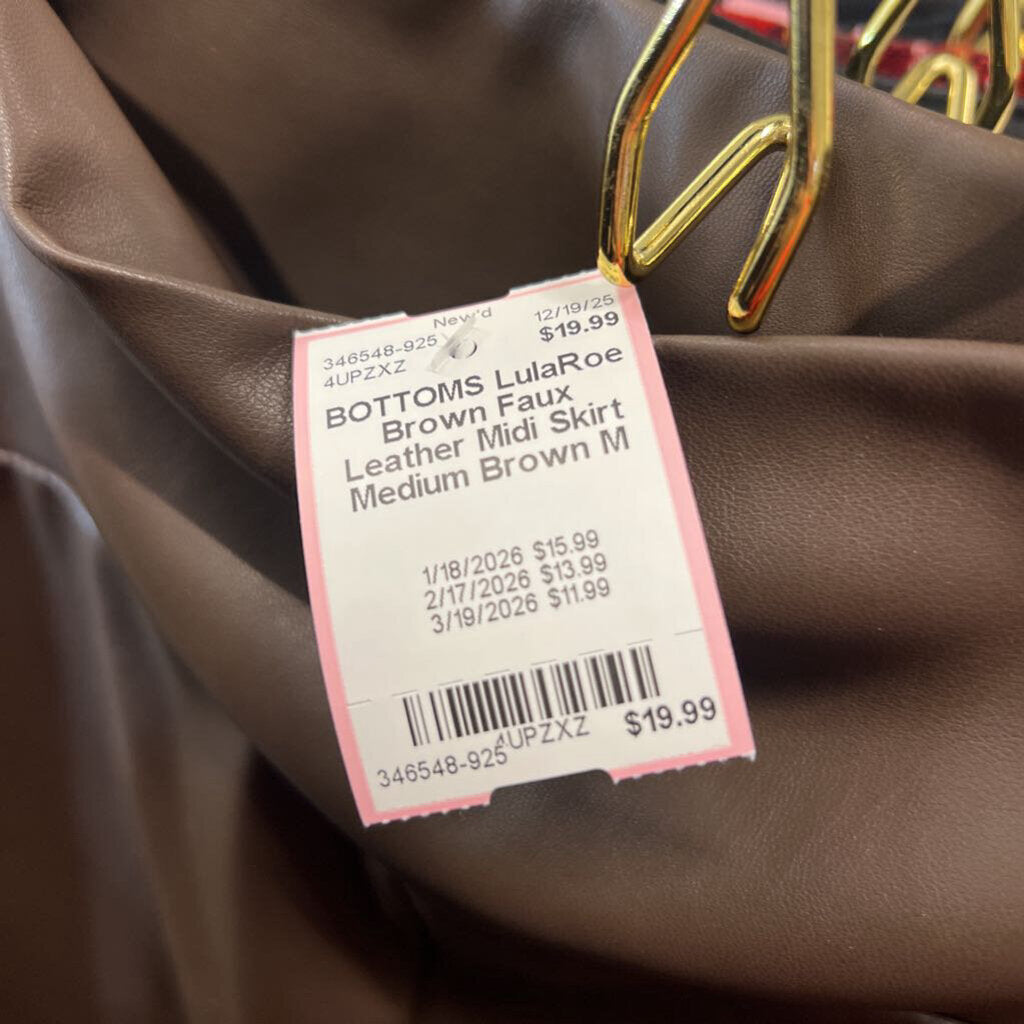 Brown Faux Leather Midi Skirt Medium