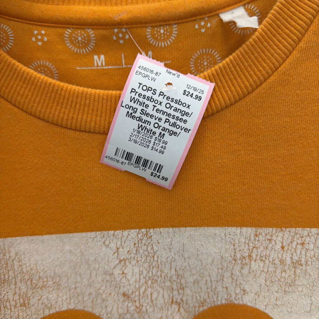 Pressbox Orange/ White Tennessee Long Sleeve Pullover Medium