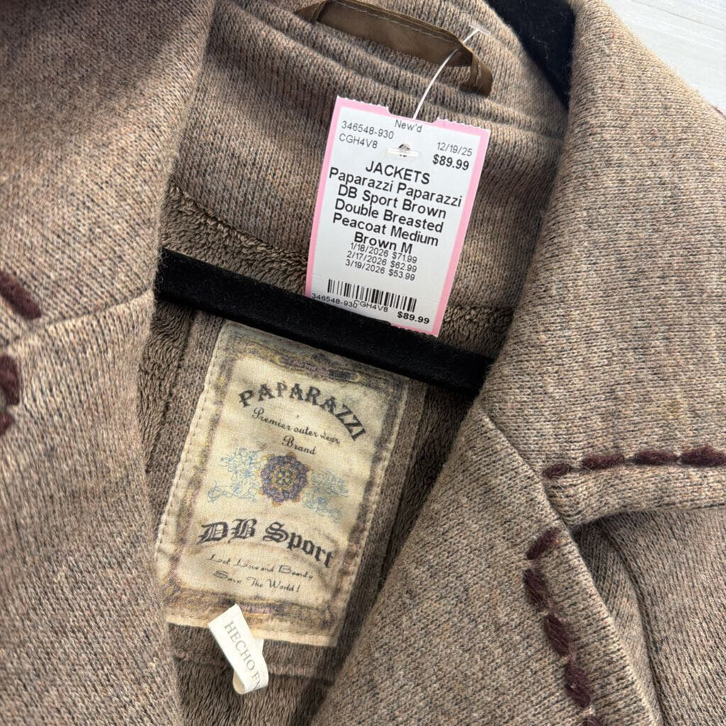Paparazzi DB Sport Brown Double Breasted Peacoat Medium