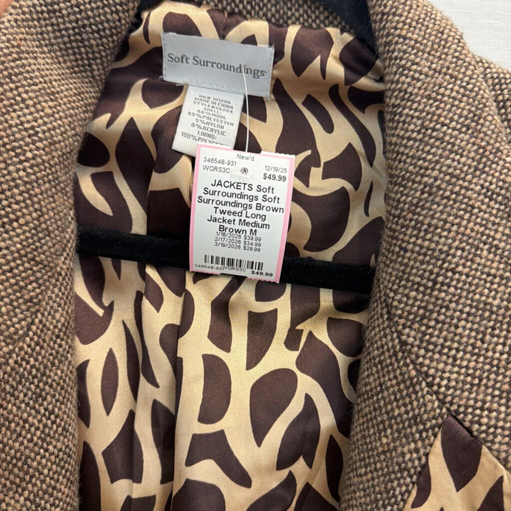 Soft Surroundings Brown Tweed Long Jacket Medium