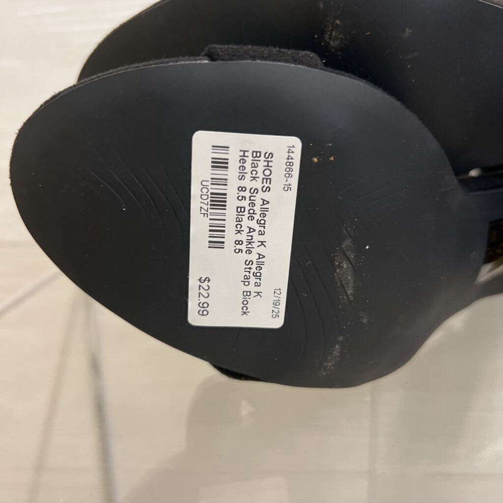 Allegra K Black Suede Ankle Strap Block Heels 8.5