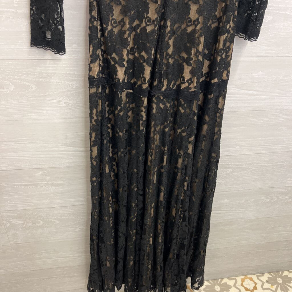 Beautifly Black/ Beige Lace Long Sleeve V Neck Maxi Dress 12