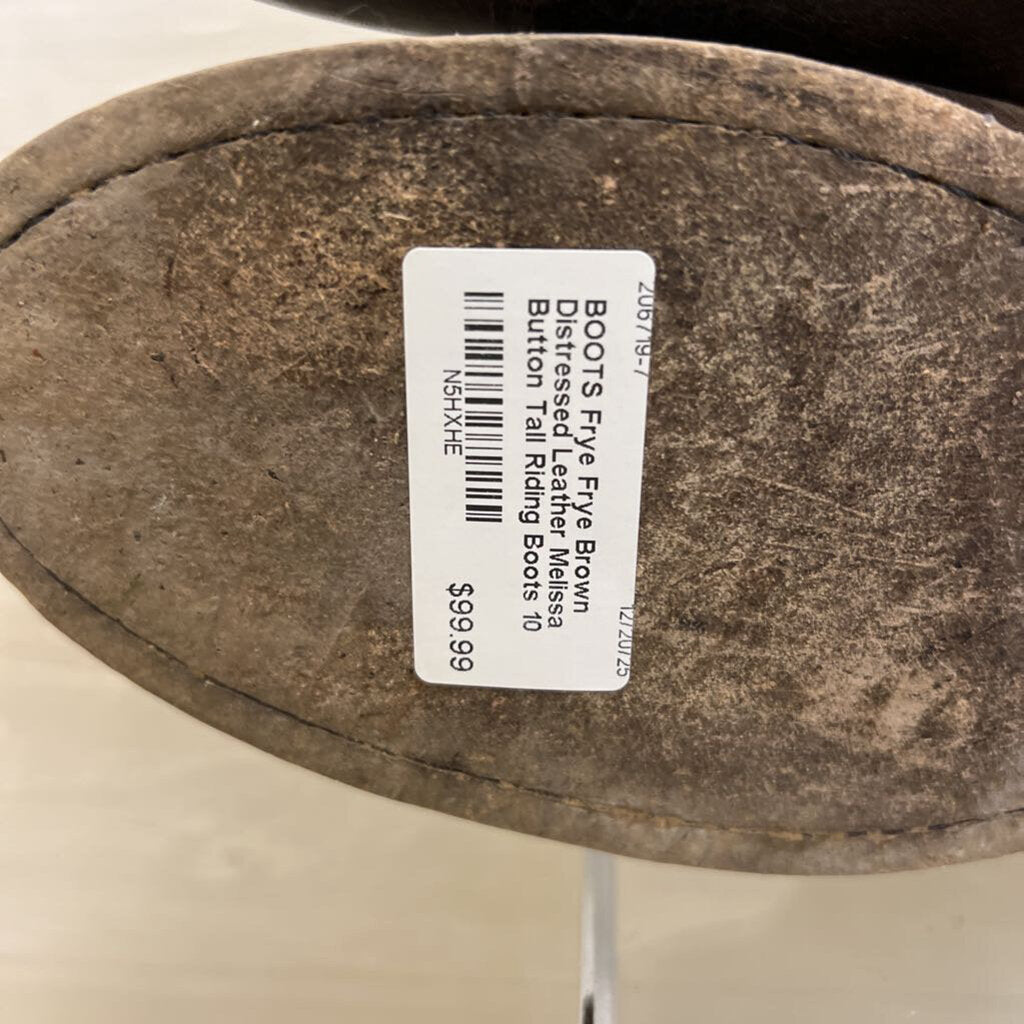 Frye Brown Distressed Leather Melissa Button Tall Riding Boots 10