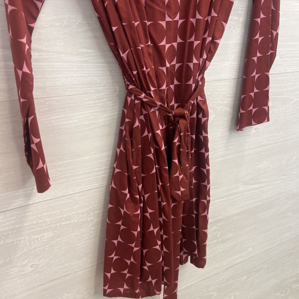 Compania Fantastica Merlot Geometric Print Dress Small