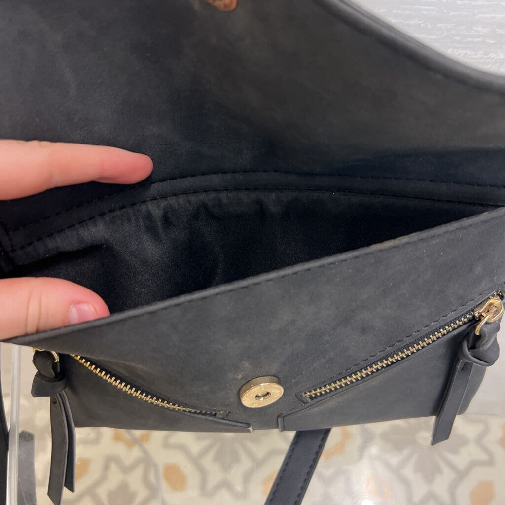 Free People Black Leather Foldover Crossbody Purse