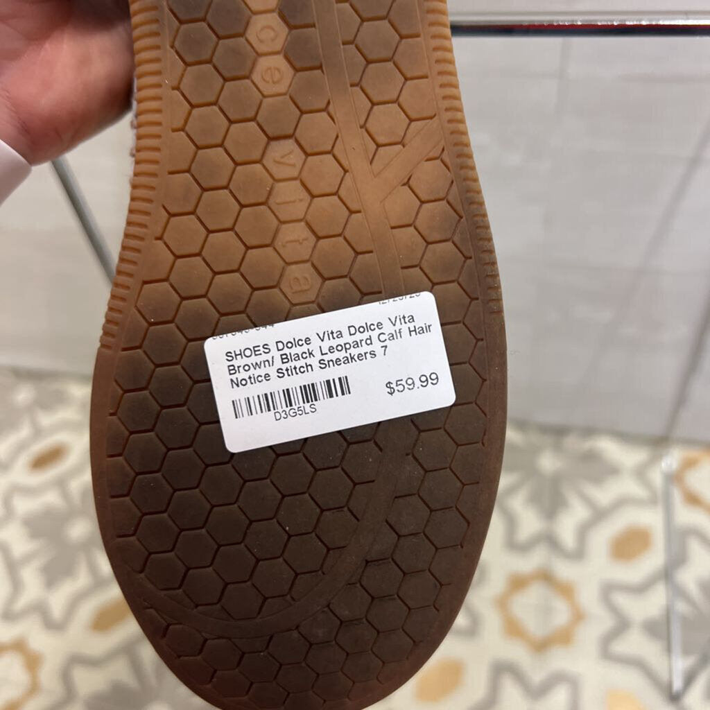 Dolce Vita Brown/ Black Leopard Calf Hair Notice Stitch Sneakers 7