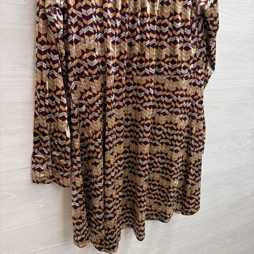 Gimmicks Yellow/ Purple Crushed Velvet Print Long Sleeve Open Front Top Medium