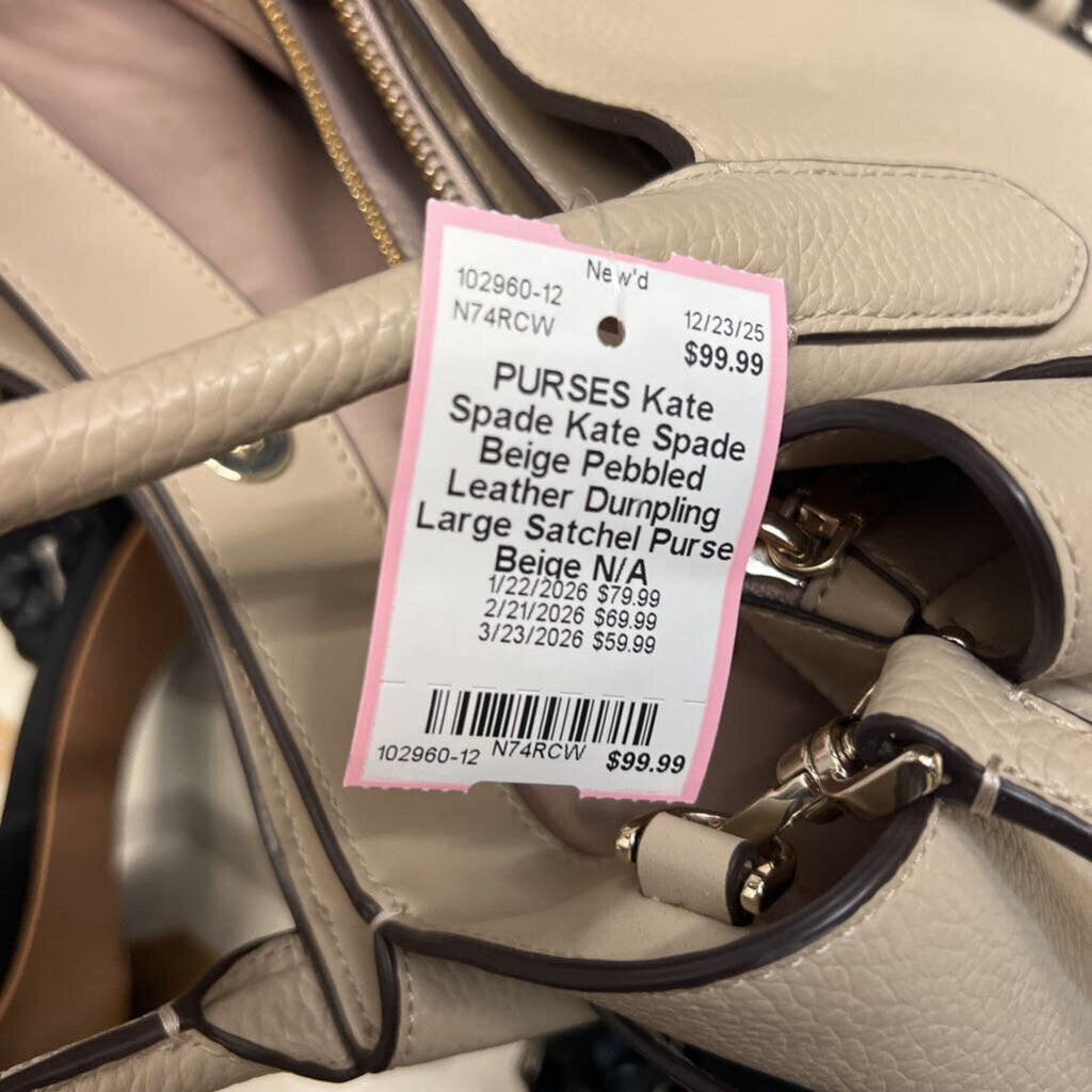 Kate Spade Beige Pebbled Leather Dumpling Large Satchel Purse