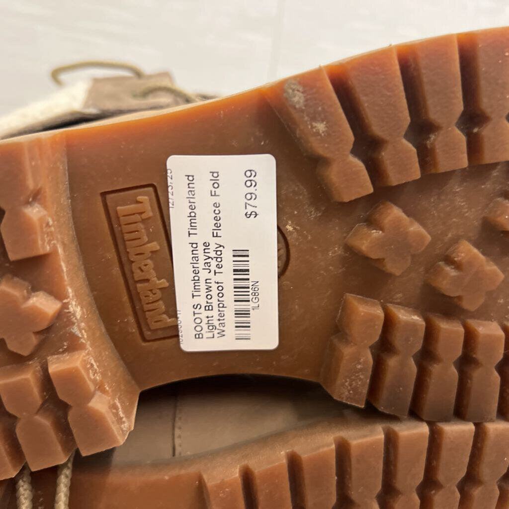 Timberland Light Brown Jayne Waterproof Teddy Fleece Fold Down Boots 8.5