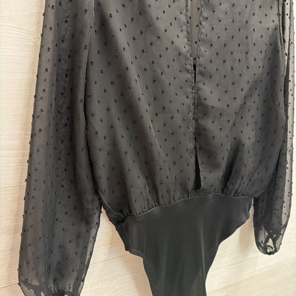 WAYF Black Dot Detail Long Sleeve Bodysuit Top Medium