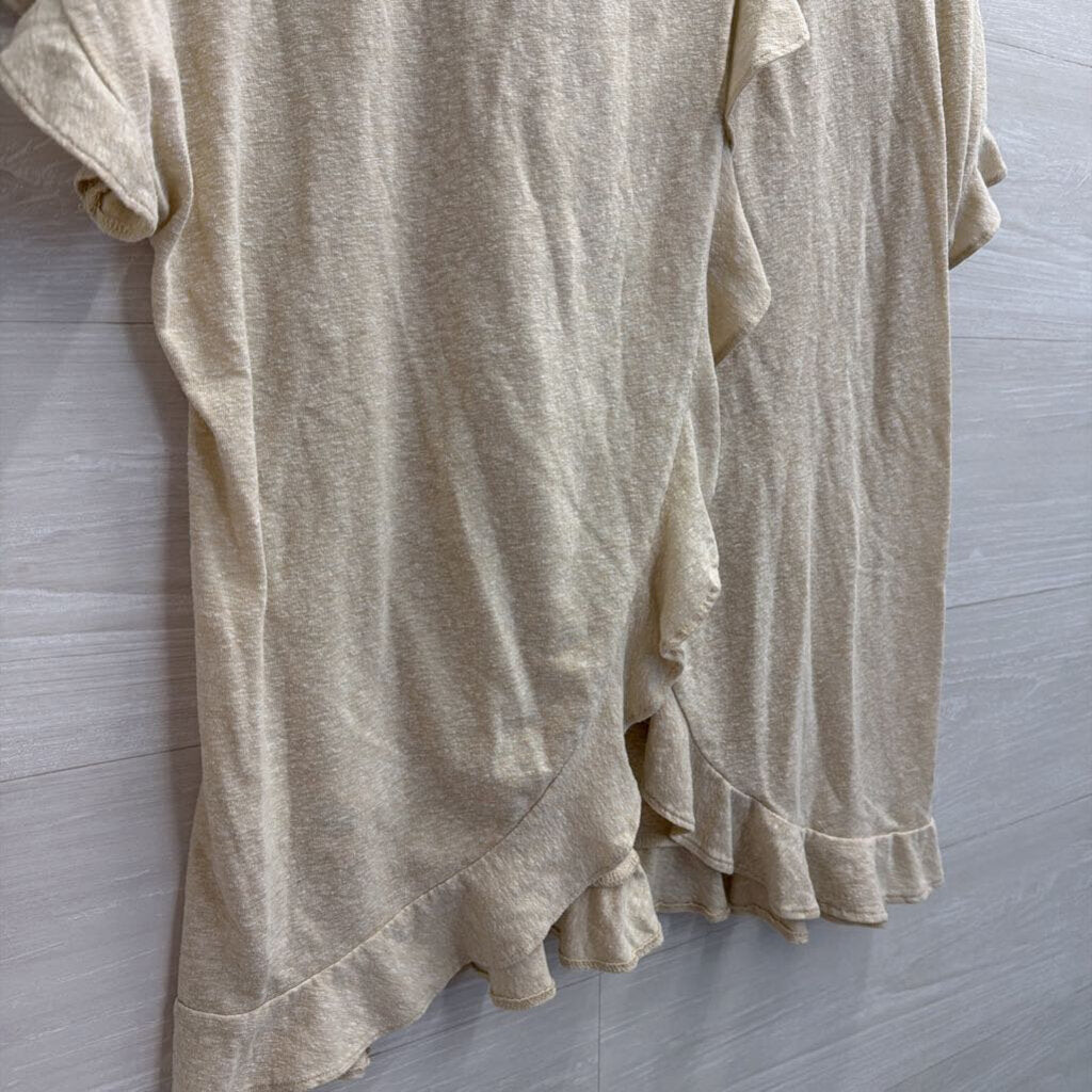 Miami Beige Ruffle Short Sleeve Top Medium