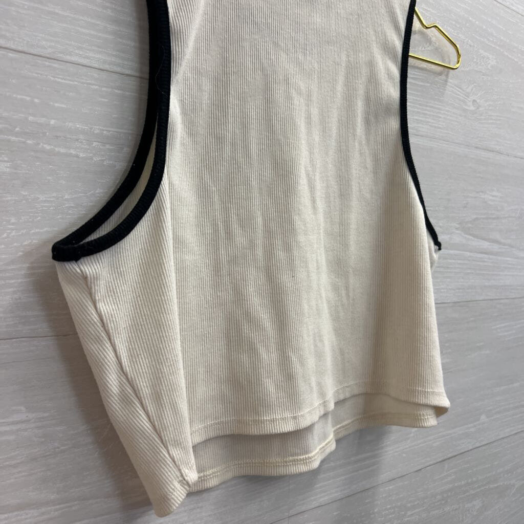 Future Collective White/ Black Trim Cropped Tank Top Large