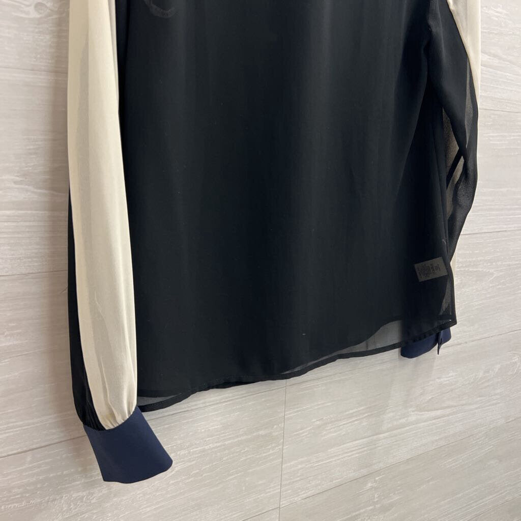 Ann Taylor White/ Navy/ Black Color Block Long Sleeve Top Extra Small