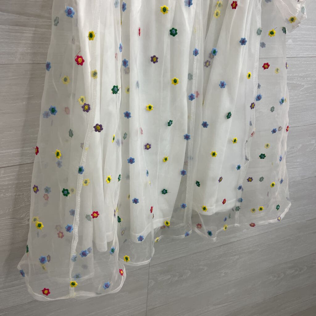 Altar'd State White/ Multi Embroidered Flower Print Long Puff Sleeve Dress Medium