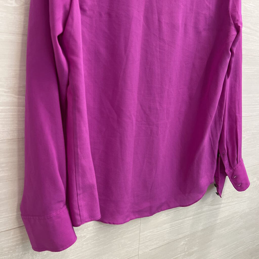 J Crew Purple Long Sleeve Button Down 100% Silk Top Medium