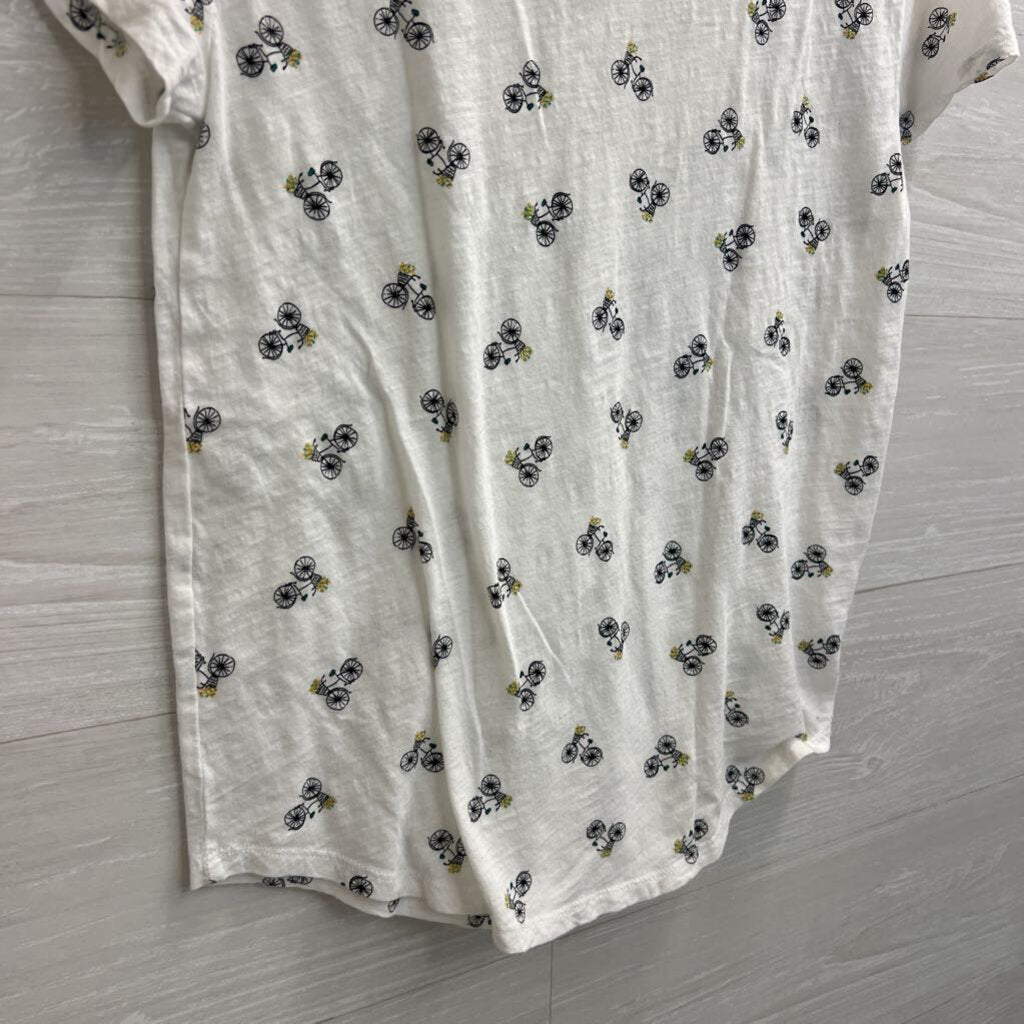 Loft White Bicycle Print Short Sleeve Top Small