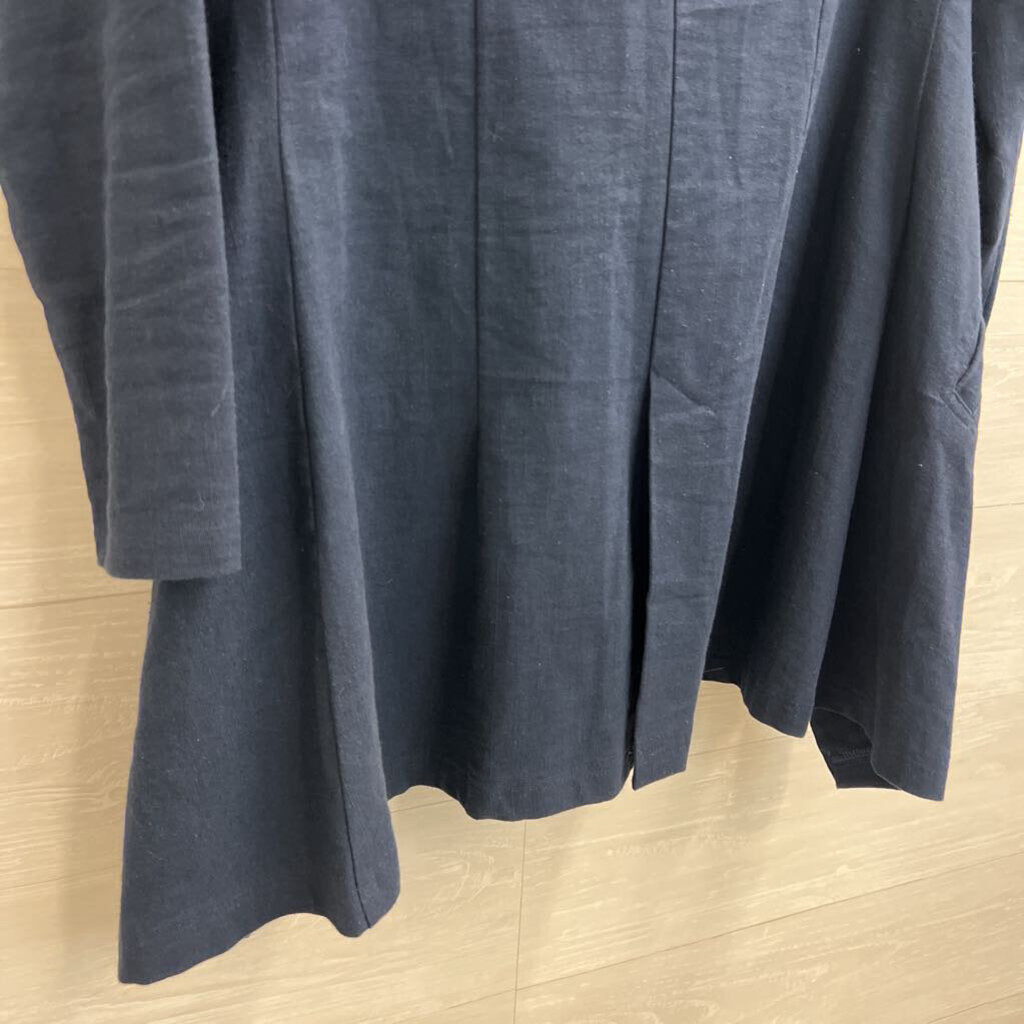 K'frans Navy 100% Cotton A Symmetrical Zip Up Long Jacket 2