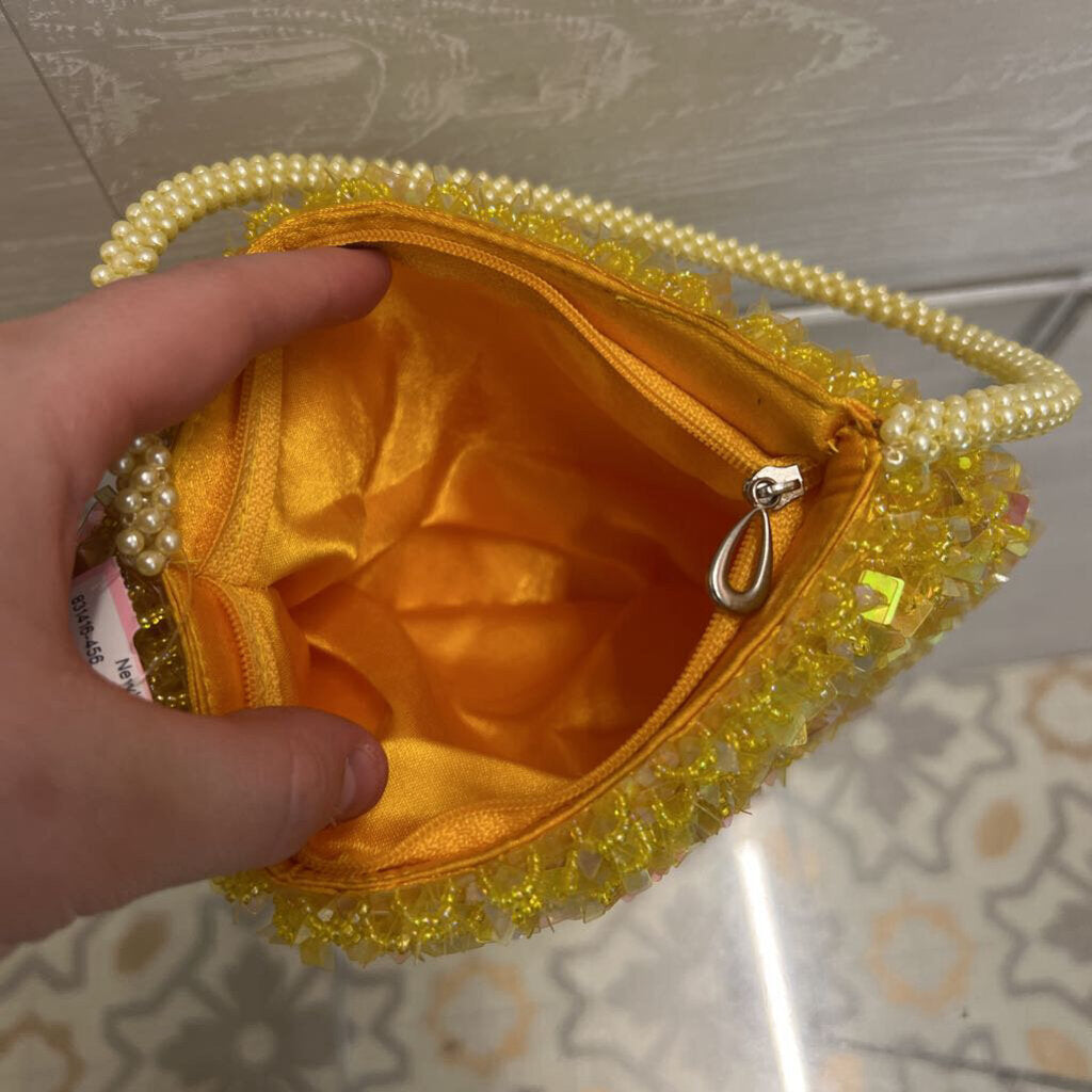 Yellow Sequin Beaded Pearl Strap Purse