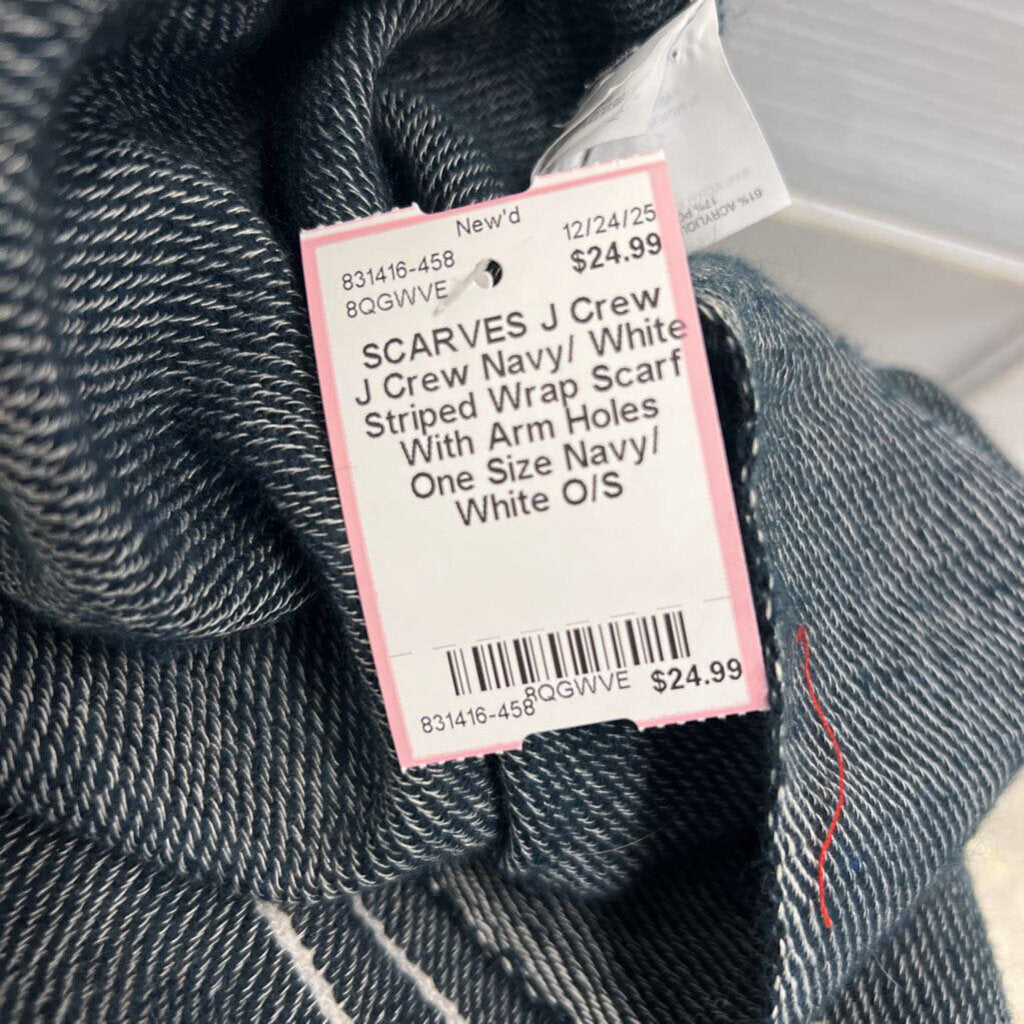 J Crew Navy/ White Striped Wrap Scarf With Arm Holes One Size