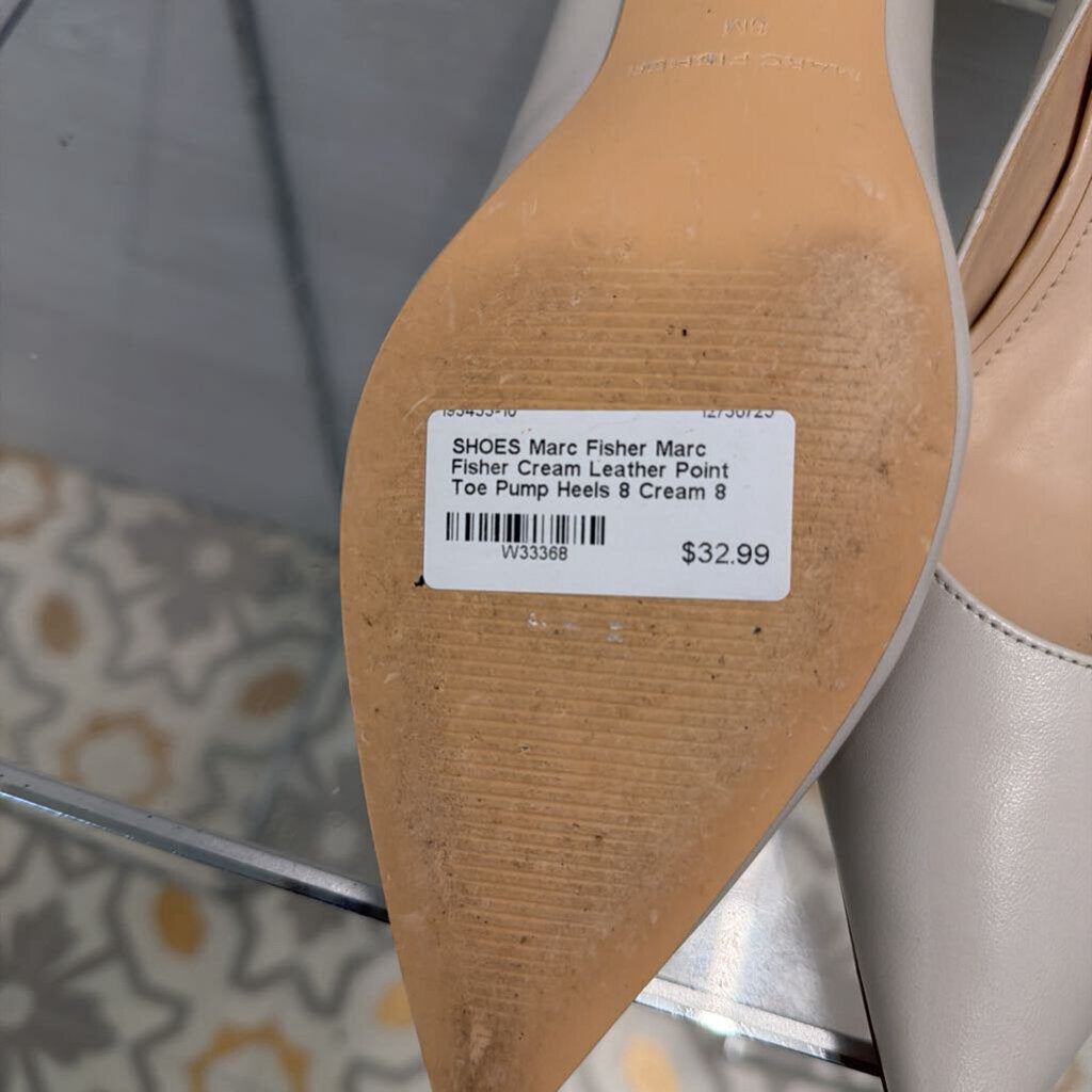 Marc Fisher Cream Leather Point Toe Pump Heels 8