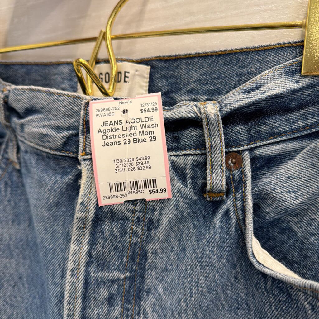 Agolde Light Wash Distressed Mom Jeans 29