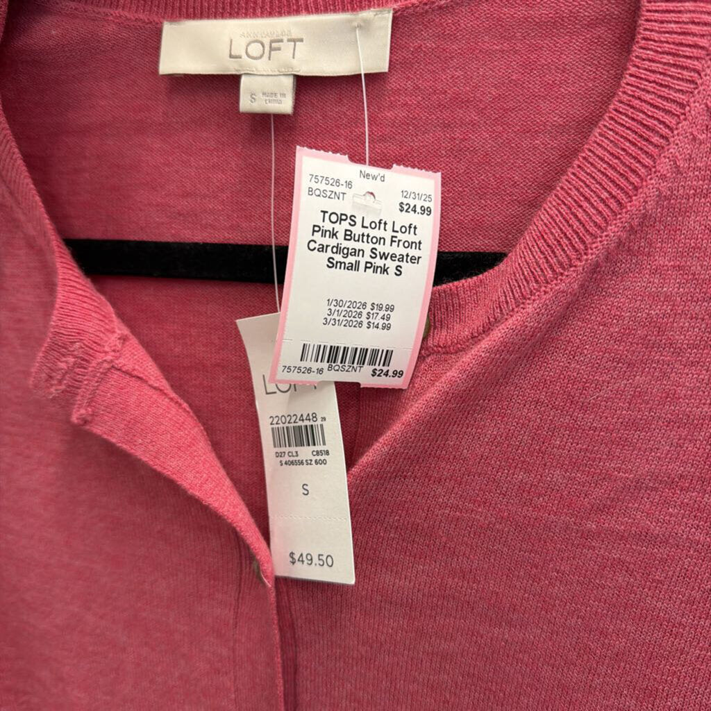 Loft Pink Button Front Cardigan Sweater Small