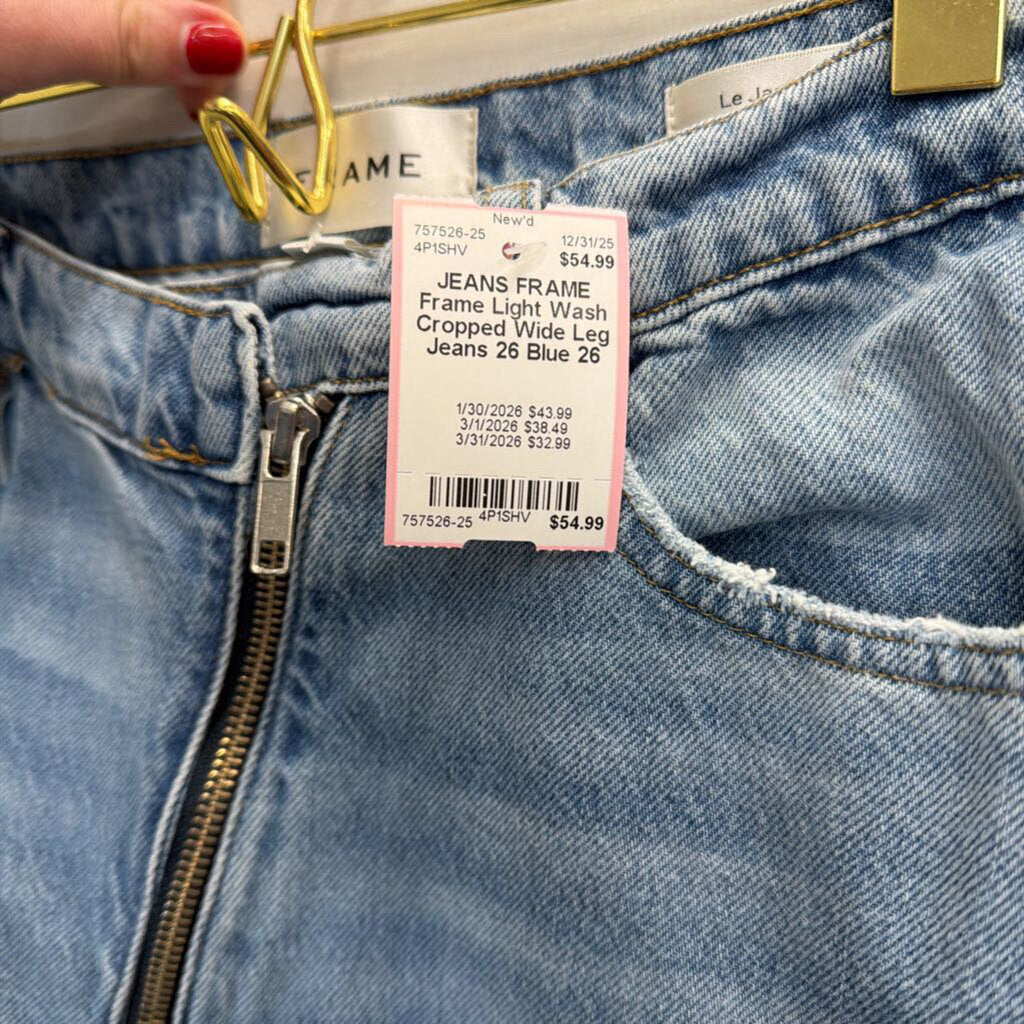 Frame Light Wash Cropped Wide Leg Jeans 26