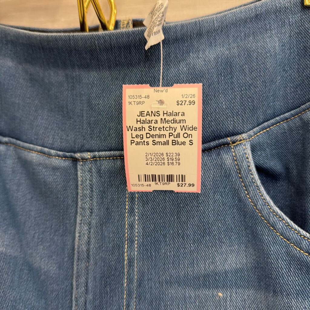 Halara Medium Wash Stretchy Wide Leg Denim Pull On Pants Small