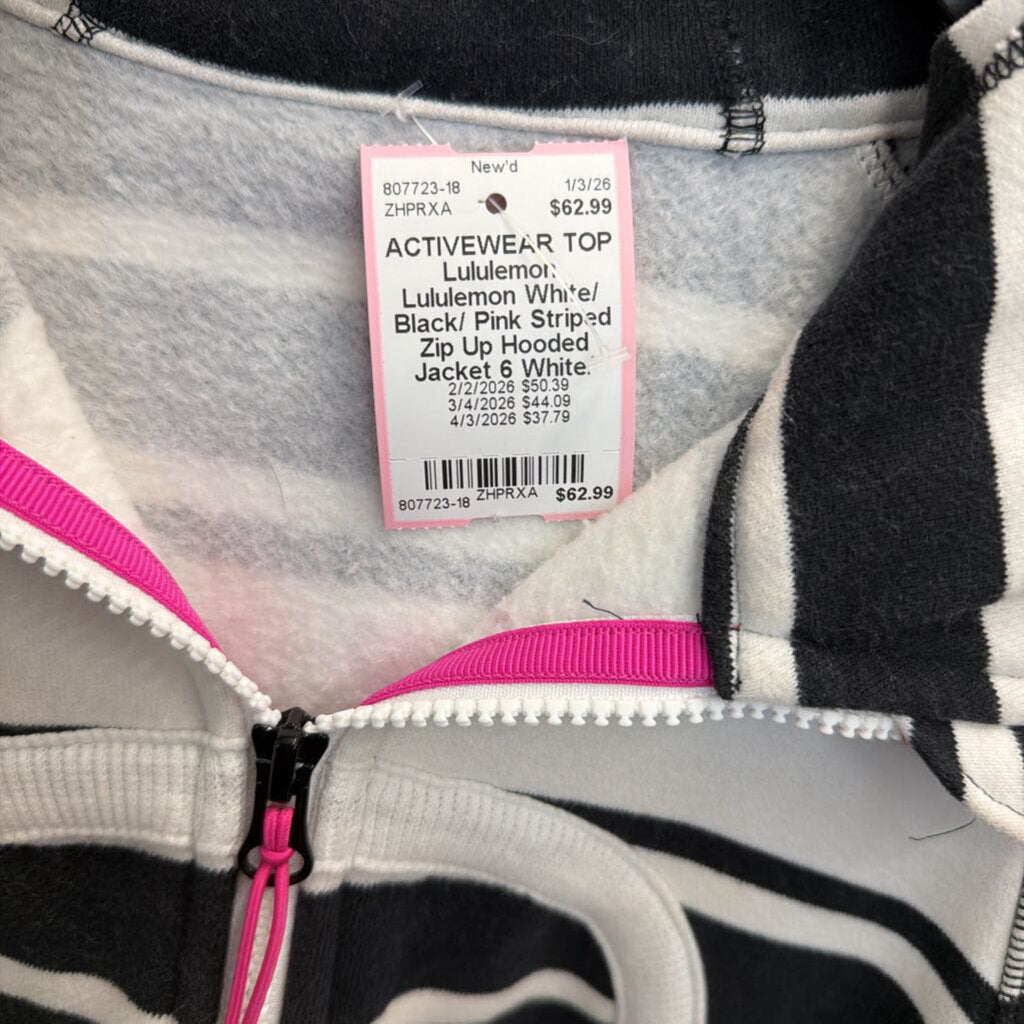 Lululemon White/ Black/ Pink Striped Zip Up Hooded Jacket 6