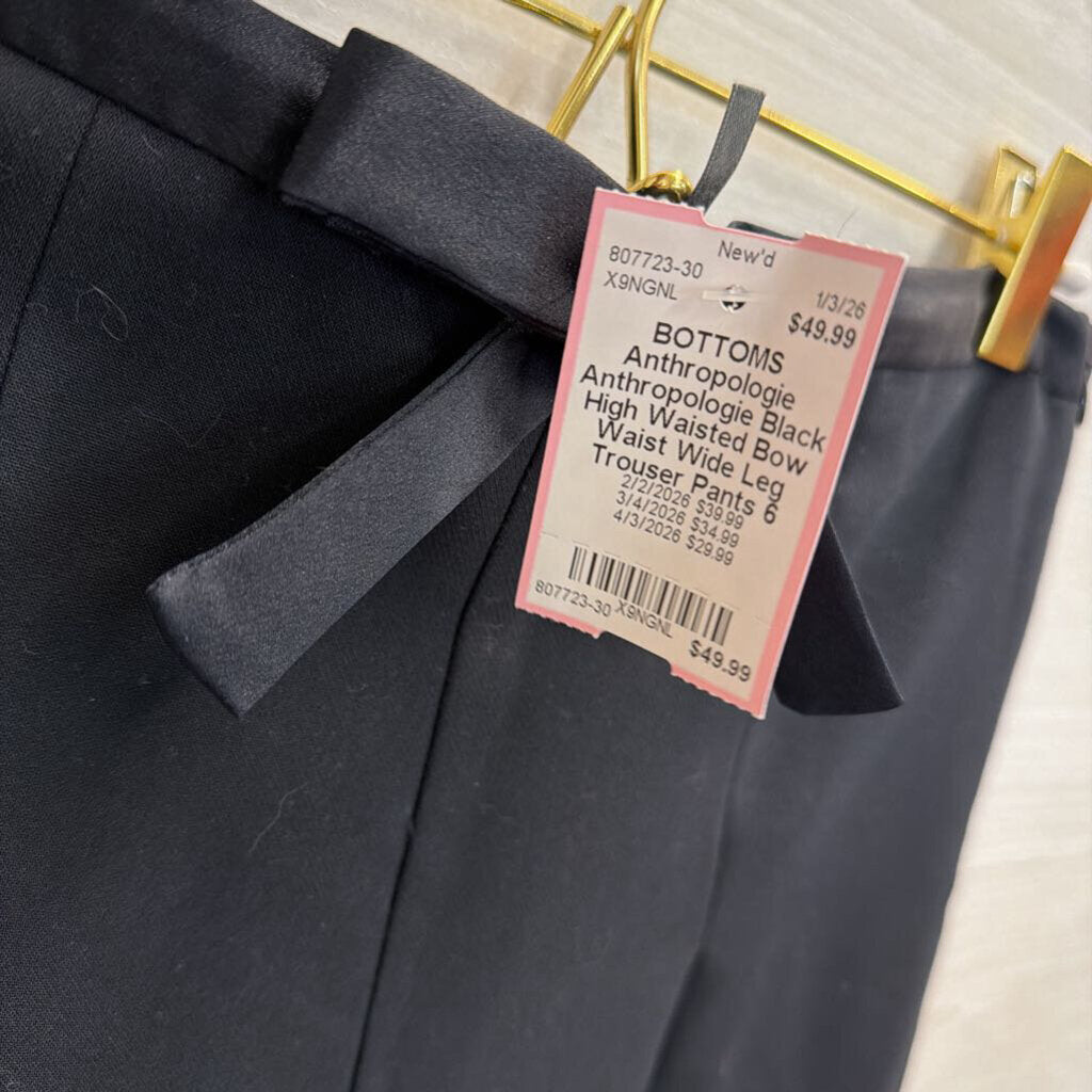 Anthropologie Black High Waisted Bow Waist Wide Leg Trouser Pants 6
