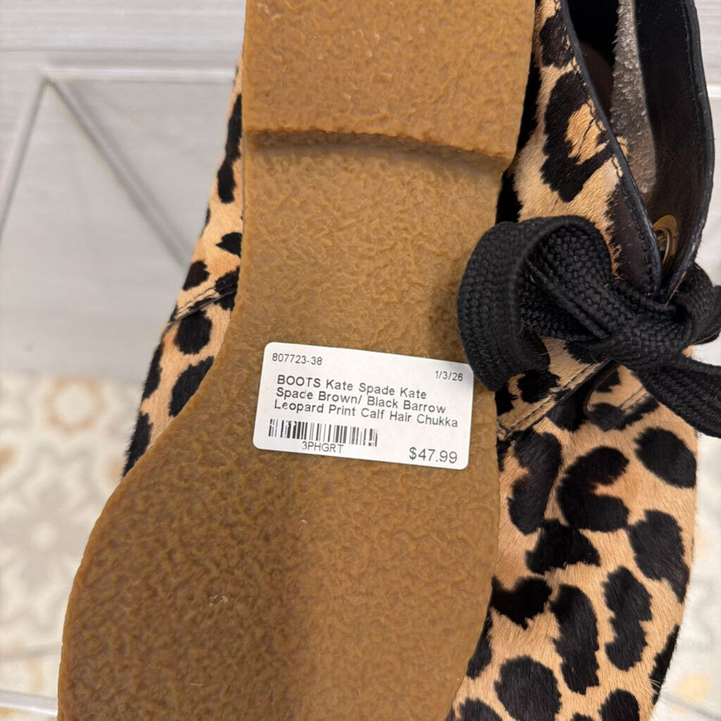 Kate Spade Brown/ Black Barrow Leopard Print Calf Hair Chukka Ankle Boots 9