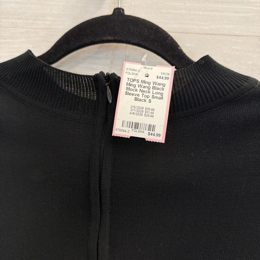 Ming Wang Black Mock Neck Long Sleeve Top Small