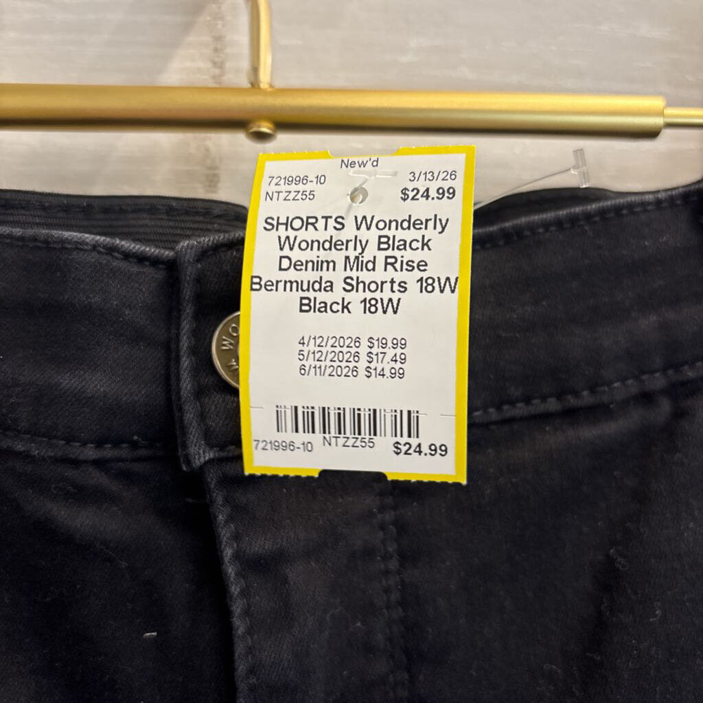Wonderly Black Denim Mid Rise Bermuda Shorts 18W