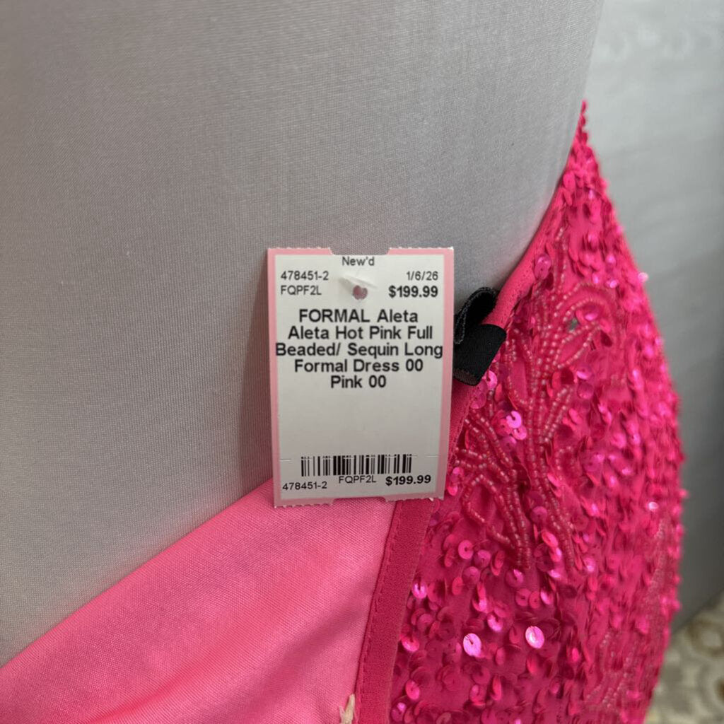 Aleta Hot Pink Full Beaded/ Sequin Long Formal Dress 00