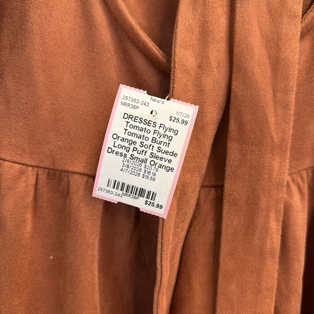Flying Tomato Burnt Orange Soft Suede Long Puff Sleeve Dress Small