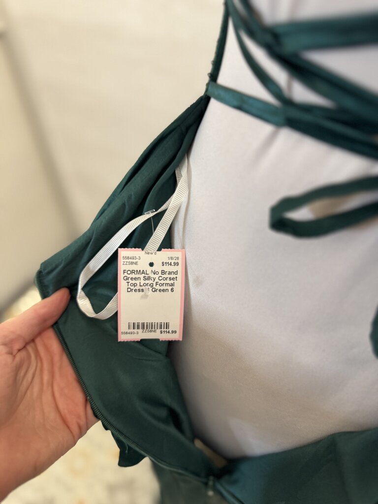 Green Silky Corset Top Long Formal Dress 6