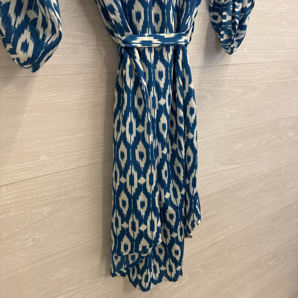 Maeve Blue/ White Print Tie Waist Button Front Dress Small