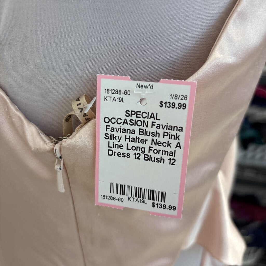 Faviana Blush Pink Silky Halter Neck A Line Long Formal Dress 12