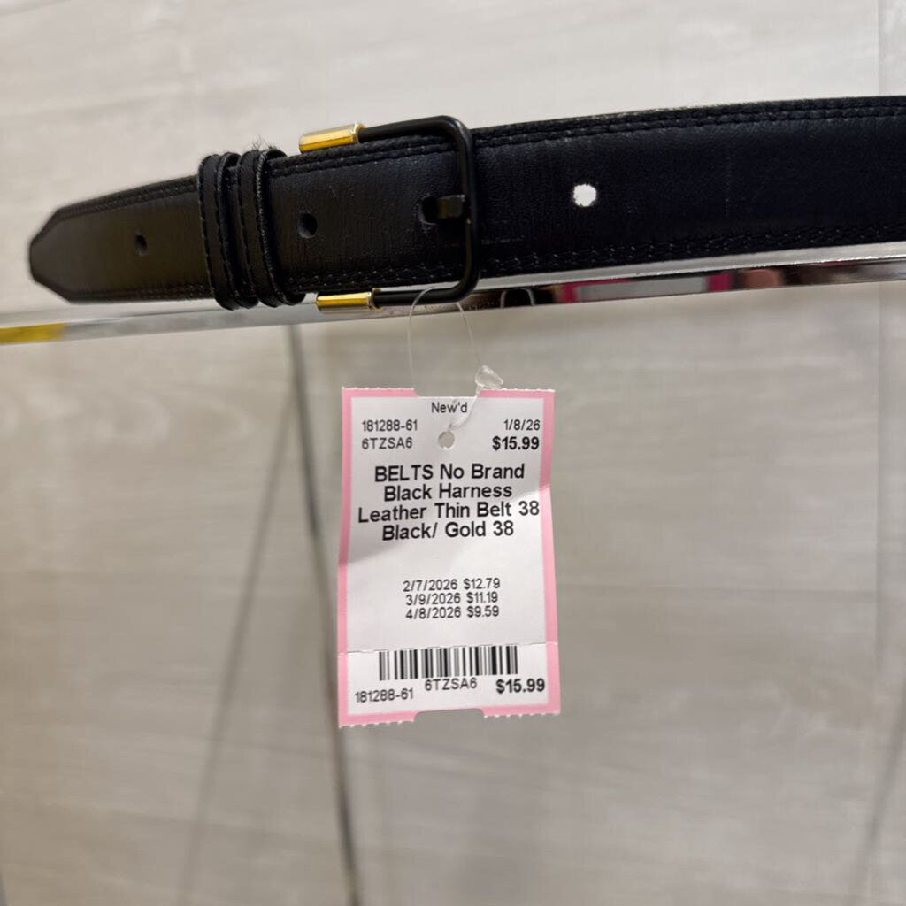 Black Harness Leather Thin Belt 38