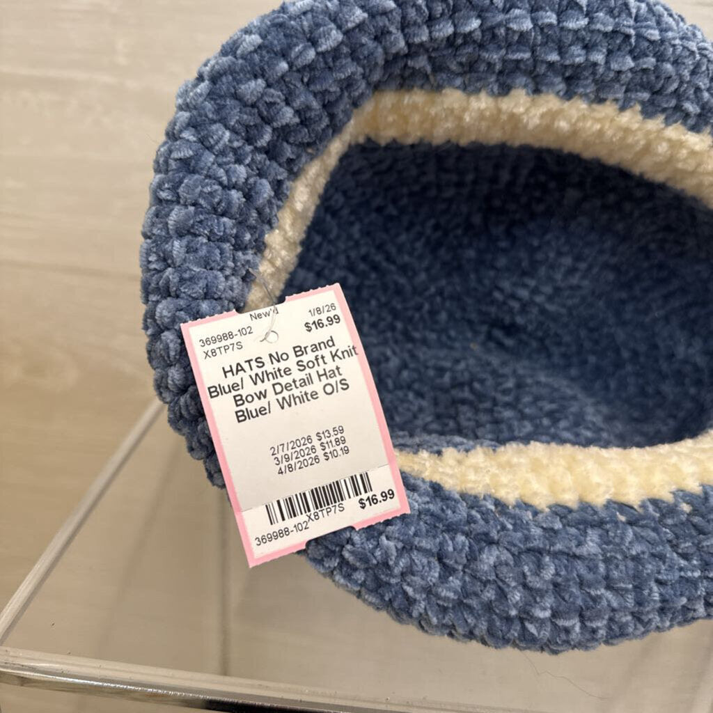 Blue/ White Soft Knit Bow Detail Hat