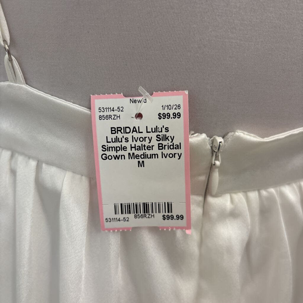 Lulu's Ivory Silky Simple Halter Bridal Gown Medium