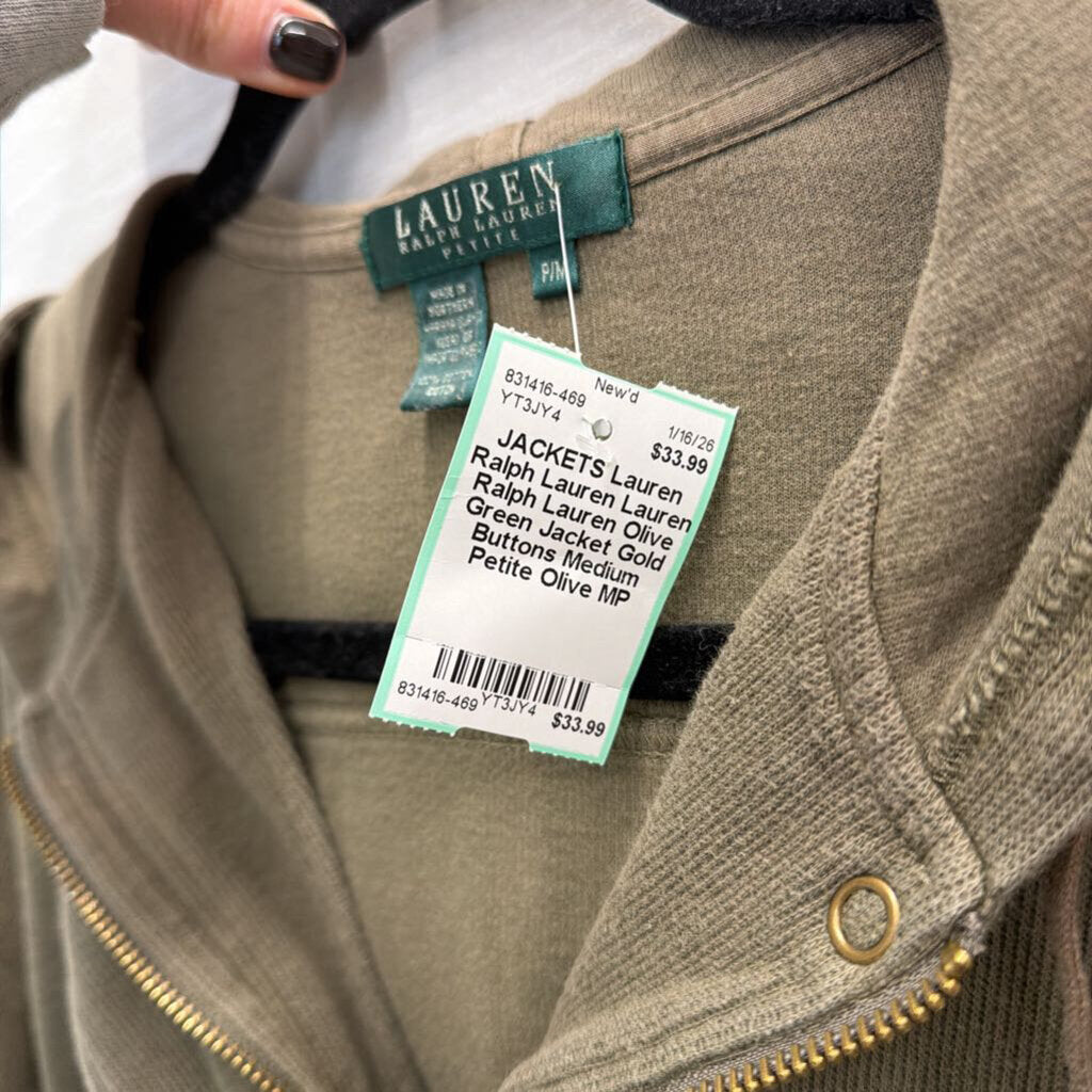 Lauren Ralph Lauren Olive Green Jacket Gold Buttons Medium Petite