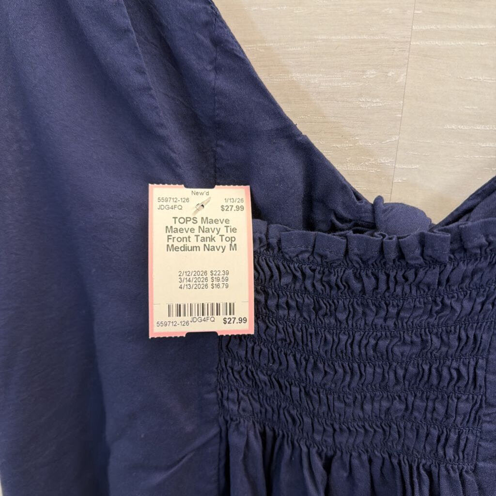 Maeve Navy Tie Front Tank Top Medium