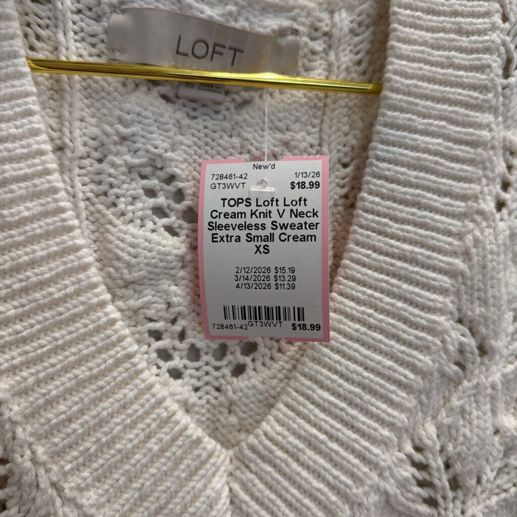 Loft Cream Knit V Neck Sleeveless Sweater Extra Small