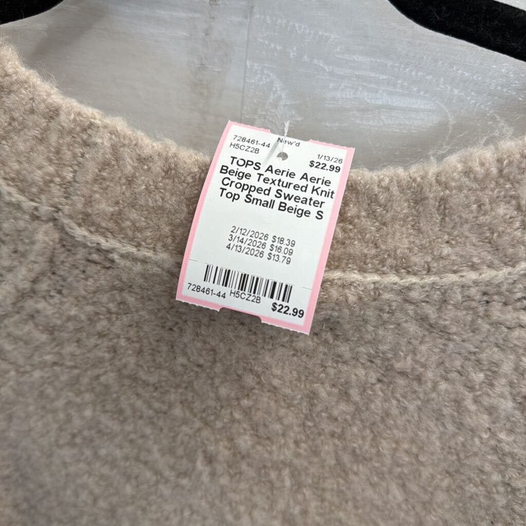 Aerie Beige Textured Knit Cropped Sweater Top Small