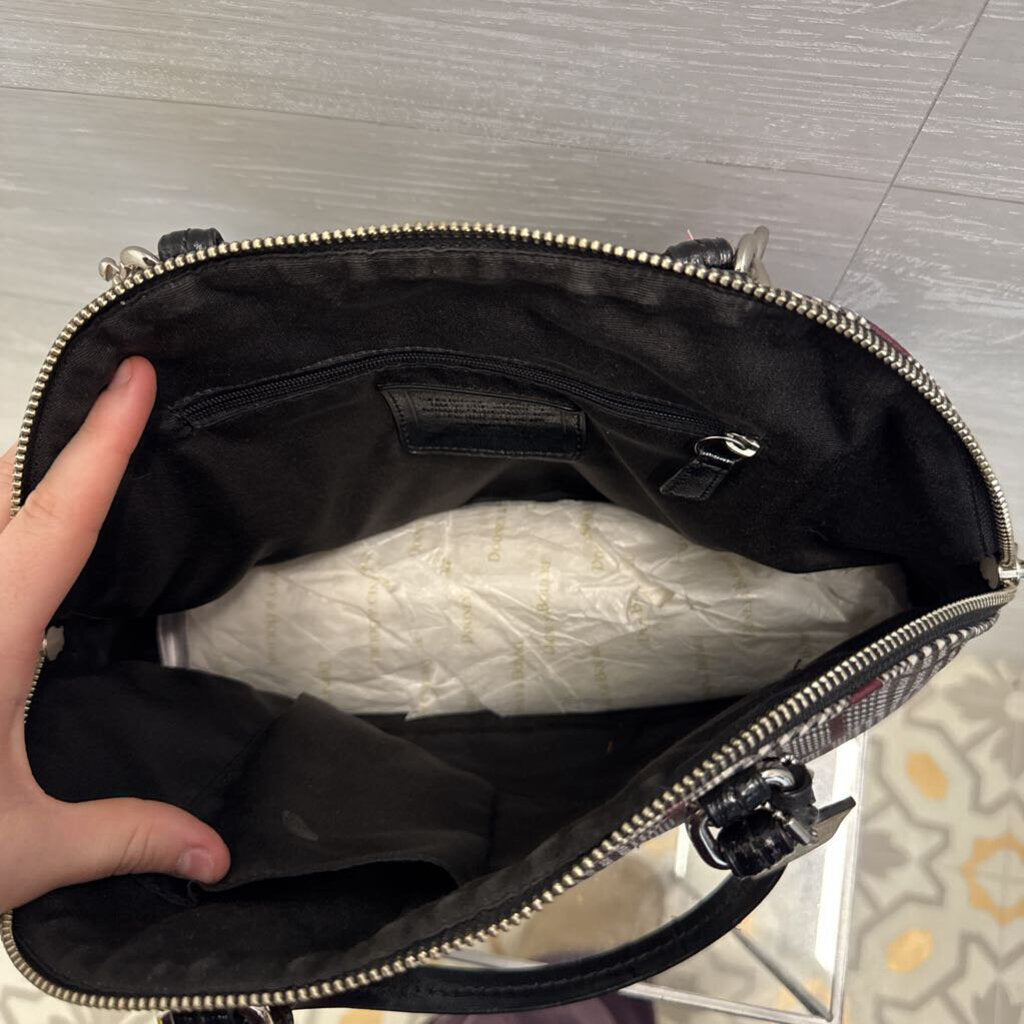 Coach Black/ Burgundy/ White Peyton Cora Glen Plaid Domed Purse